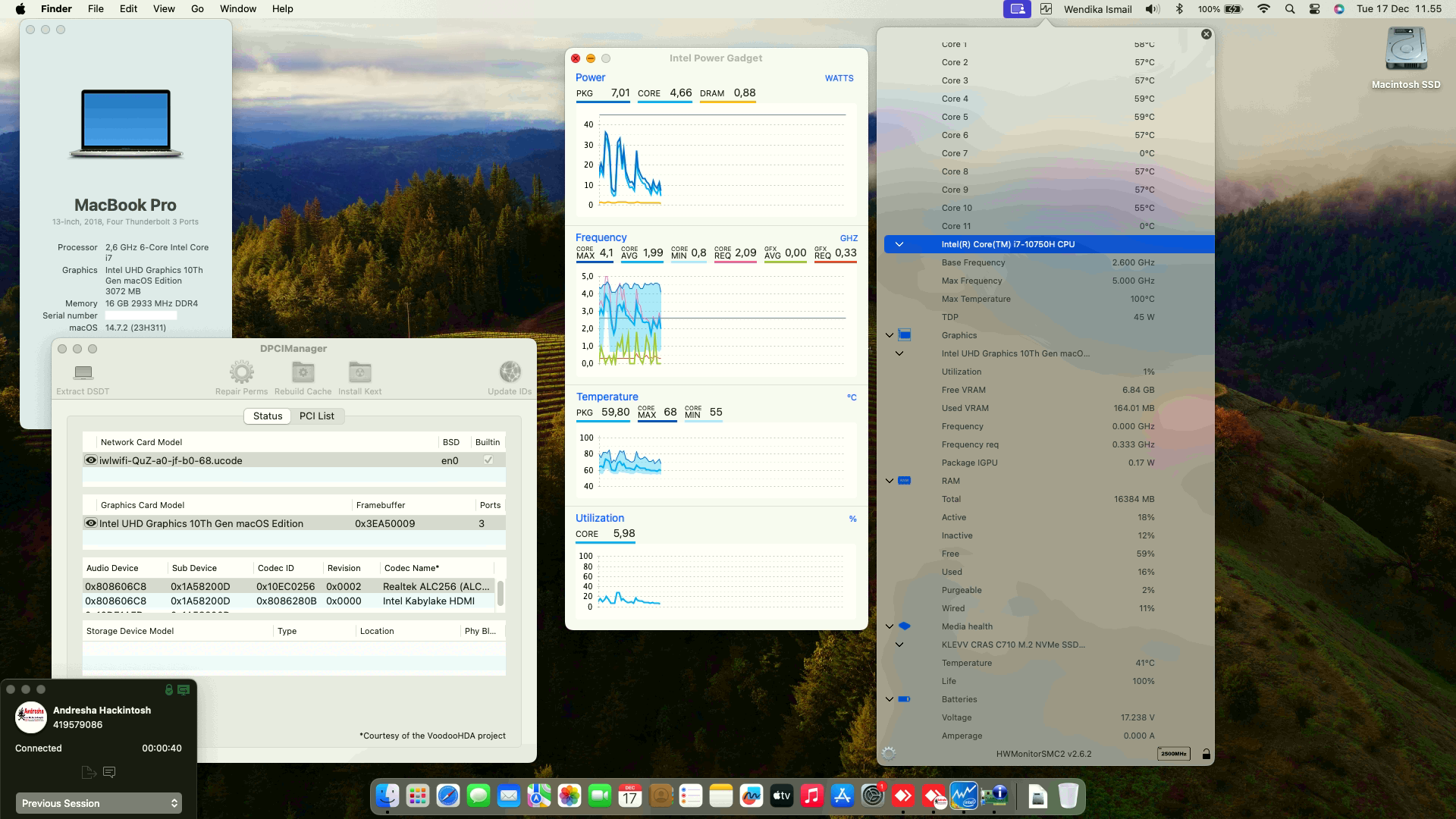 Success Hackintosh macOS Sonoma 14.7.2 Build 23H311 in Razer Blade 15 RZ09-03519E11